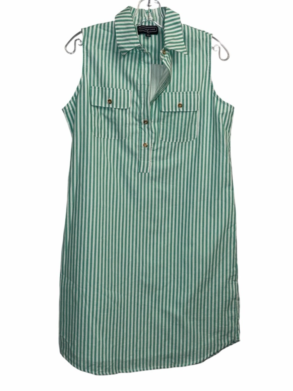 Duffield Lane Green and White Striped Shirt Dress
